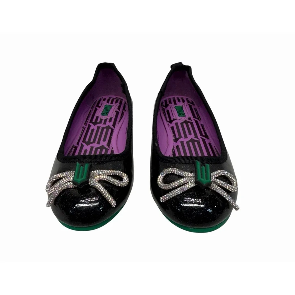 Wicked Flat Shoes Kids Size 11 Monkey Logo Rhinestone Bow Black Purple Green